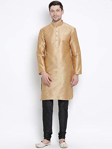Image of VASTRAMAY VM Mens Silk Blend Kurta Pyjama Set - Classic Ethnic Attire for Timeless Style and Cultural Celebrations | Soft Comfortable Solid Full Sleeves Kurta and Churidar Pyjama Set
