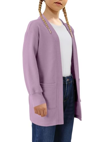 Image of Girls Open Front Cardigan Long Sleeve Casual Fall Winter Loose Knit Sweaters Coat with Pockets