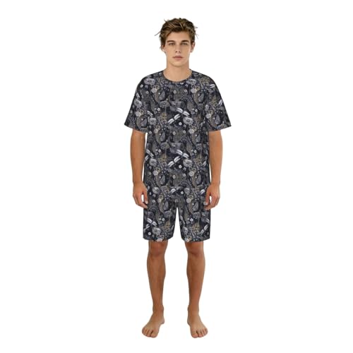 Pijama de hombre gris contra el calor nocturno de dos piezas suave y con bolsillos