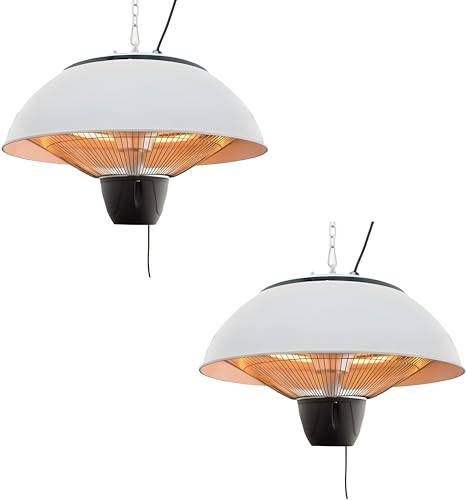 Heatlab 1.5kW Halogen Bulb Electric Infrared Hanging Patio Heater in White Pack of 2