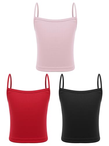 RUNQHUI - RUNQHUI Enfant Fille Débardeurs à Bretelles élastiques Lot de 3 Maillot de Corps sous-Vêtement Noir&Rouge&Rose 10-12 Ans