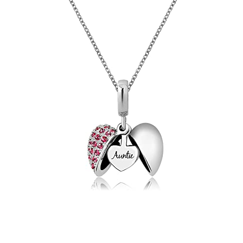 Image of KunBead Jewelry 18 inch Auntie Aunt Love Heart Red Birthstone Crystal Birthday Charm Pendant Necklace for Women