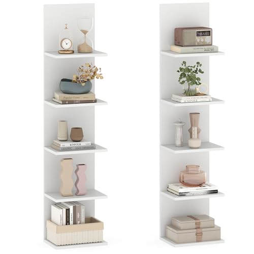 LOKO 5-Tier Wall Shelf, Vertical Column Storage Organizer (2,White)