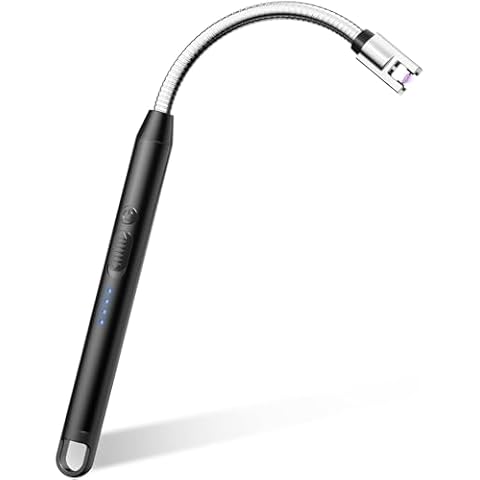 VEHHE Electric Lighter with 360° Flexible Neck, Flameless Windproof Long Candle Lighter with Led Battery Display, USB C Rechargeable Lighter with Hanging Hook for Gifts BBQ Fireworks (Black) Cover