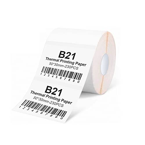 Label Maker Tape Compatible for NIIMBOT B21, Barcode Address Label Printer Paper White Waterproof Anti-Oil Scratch-Resistant Sticker 50x30mm 230 Labels