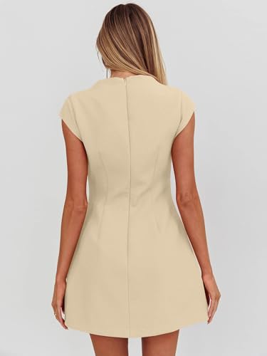 Image of DAAWENXI Women's Classy Mock Neck Cap Sleeve A Line Work Mini Dress | Business Professional,Graduation,Office Outfits,Elegant,Homecoming,Date Night,Cocktail,Funeral,Bodycon,Funeral,Short Dress