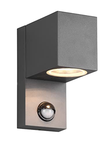 Trio Leuchten Außen Wandleuchte Roya 214269142, Aluminium Druckguss Anthrazit, exkl. 1x GU10, Bewegungssensor