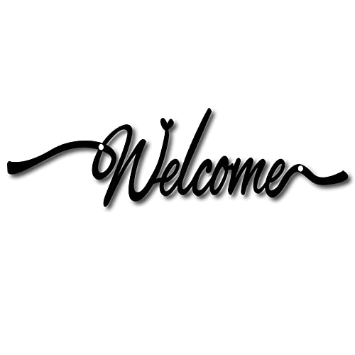 CREATCABIN Metall Willkommensschild Wandkunst Dekor Rustikale Buchstabenschilder Schwarz Hängende Wort Ausschnitt Dekoration Für Weihnachten Dekoration Indoor Outdoorart Wohnzimmer 4x12.4 Zoll Cover