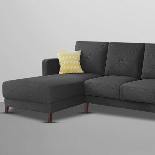 Image of Baloney LHS 6 Seater L Shape Sofa Set for Living Room (Black Fabric) Premium Fabric Sofa