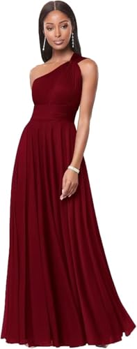 One Shoulder Chiffon Bridesmaid Dresses for Women Pleated Formal Party Dress A Line Corset Prom Gowns with Pockets ABCP168