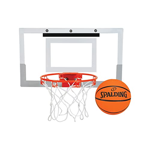 Spalding Mini Indoor Basketball Hoop with Ball, Over the Door Mount, Durable Backboard & Breakaway Rim