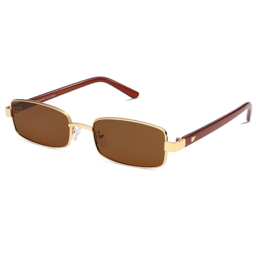 Image of VANLINKER Retro Rectangle Polarized Sunglasses for Women Men Small 90s Vintage Trendy Slim Narrow Rectangular Frame VL9684