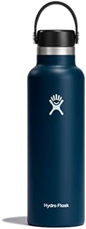 HYDRO FLASK - Water Bottle 621 ml (21 oz) with Flex Straw Cap - Vacuum Insulated Stainless Steel Reusable Water Bottle - Leakproof Lid - Hot and Cold Drinks - Standard Mouth - BPA-Free - Black