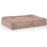 Knuffelwuff orthopädisches Hundebett aus kuscheligem Velours mit Handwebcharakter Sofia 100 x 80cm Beige - Abnehmbarer Bezug - waschbar - für große, mittelgroße und kleine Hunde