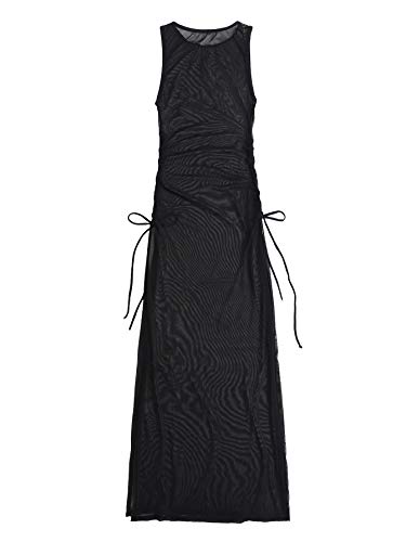 Verdusa Women's Swimsuit Mesh Cover Up High Split Drawstring Bikini Long Dress2