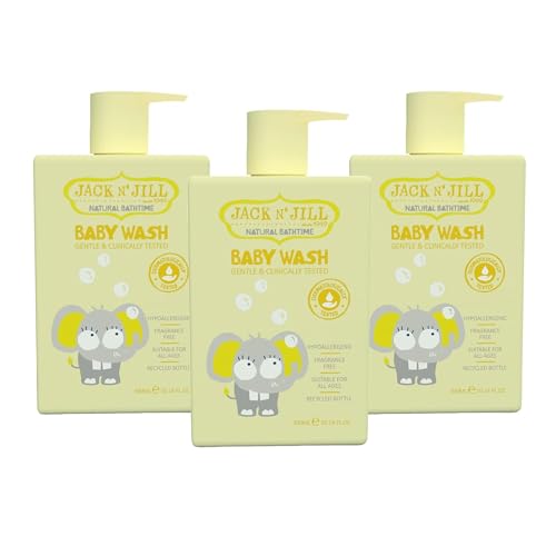 Image of Jack N' Jill Natural Bathtime Baby Wash - Baby Wash for Sensitive Skin, Hypoallergenic, Fragrance Free Dermatologically Tested, Perfect for Newborns, Vegan - Scent Free, 300 mL Bottle (Pack of 3)