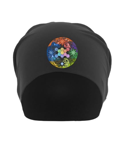 Bonnet en coton fin noir Flower of Life un symbole d'harmonie et d'art à porter sur soi