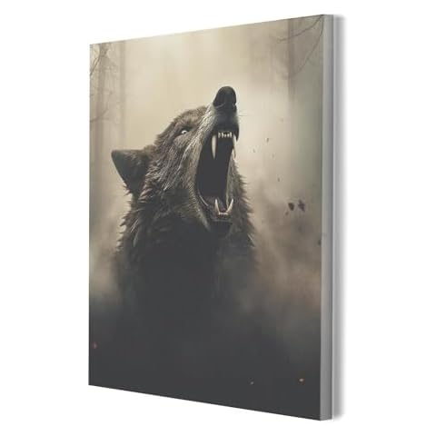 erolrail Rustic Wall Art Canvas Wall Decor for Wife Husband Modern Canvas Pictures Print Art Wall Decor,Wolf Howling Full Moon On Mountain Painting, 12x16in Cover