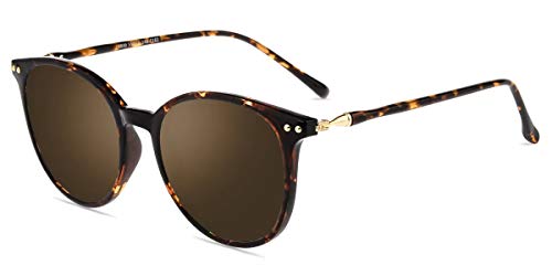 Firmoo Übergroße polarisierte Sonnenbrille für Damen und Herren, runder Stil, UV400-Schutz, blendfreie Gläser für Fahren/Angeln/Wandern Gr. Medium, Braune Gläser, Schildpatt-Rahmen Cover