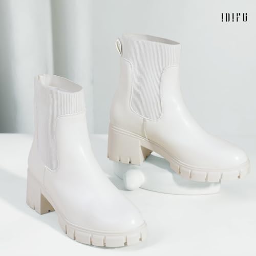 IDIFU Women's Chelsea Boots Slip On Platform Ankle Booties with Lug Sole Chunky Block Comfort Shoes4