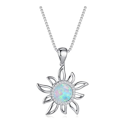Bamos Sunflower Necklace for Women,925 Sterling Silver Sunflower Pendant Necklace Opal CZ Dainty Sunflower Jewelry Gifts for Women Daughter Sister Wife Best Friend (sunflower necklace) Cover