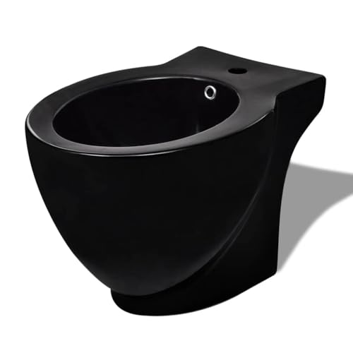 vidaXL Bidet Rond à Poser Céramique Sanitaire Noir Toilette Cuvette Siège WC