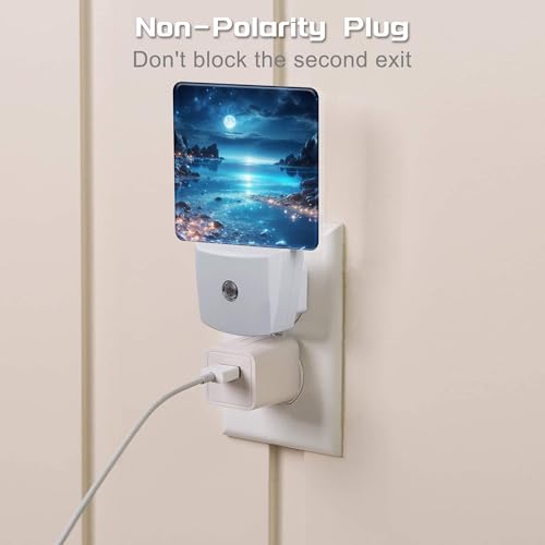 Image of Full Moon and Sparkling Lake Night Light Plug into Wall, Magical Beach Dusk to Dawn Night Light, 0.5w Energy Saving Sleep Friendly Nightlights for Kids Boys Girls Home Decor
