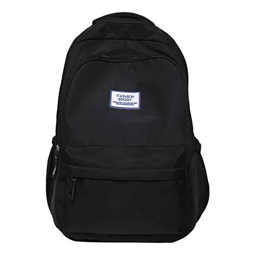 Student Backpack Fashionable Simple Solid Color Large Capacity Lightweight Practical Student Backpack (Black, One Size)