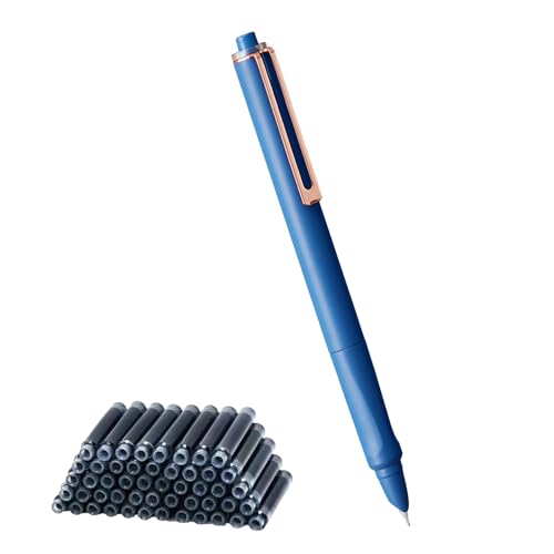 Yolkify Retractable Fountain Pen 0.38mm Fine Nib for Precise Smooth Writing, 50 Black Replaceable Ink Cartridges Included, Retractable Fountain Pen for Daily Use