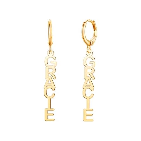 LoEnMe Jewelry Gold Custom Hoop Earrings With Name Plated Personalized Drop Dangle Earrings For Women Cover