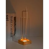 お香立て おしゃれ 線香立て 灰がこぼれない 香炉 LEDライト付き(3色調光) ガラス製 吊り下げ式 天然木ベース 癒し インテリア 書斎 寝室 (ナチュラル+正方形)