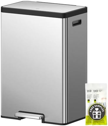 EKO EcoCasa II Rectangular Kitchen Step Trash Can, 20L+20L Dual Compartment Recycling Bins, Stainless Steel Lid and Pedal, Odor-Proof, Fingerprint Resistant