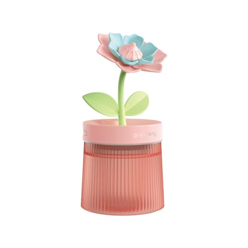 Image of 260ml Cool Mist Humidifier with Cute Flower, USB Humidifier with Light, Essential Oil Diffuser, Aromatherapy Oil Diffusers for Bedroom, Office, Plants, Yoga, SPA, Baby, Easy to Clean (Pink)