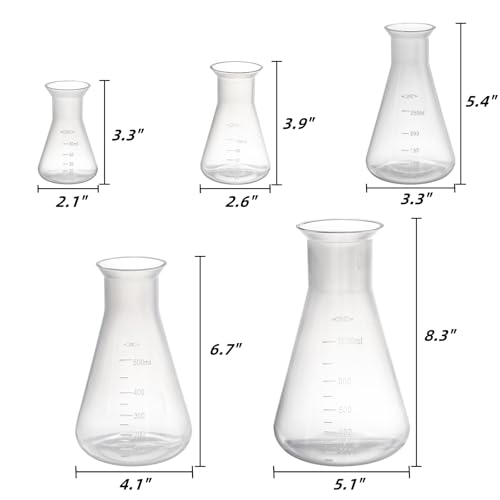 Covzoe COV-PLASTICERLENMEYERFLASK-5S-10P 10 Pack Plastic Erlenmeyer Flask, Clear Scientific Conical Flask For Students Experiment, Laboratory Chemical Erlenmey Education Learning Tool thumb #1