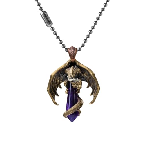 COPPERTIST.WU Skybound Dragon Pendant Necklace with 20 Interchangeable Energy Stones – Customizable Necklace or Keychain, Fantasy Jewelry Inspired by Wyverns