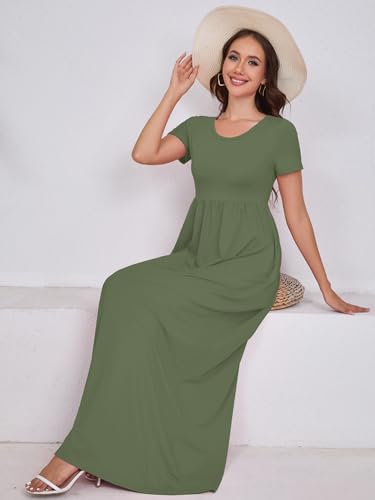 Image of DEARCASE Maxi Dress for Women Short Sleeve Casual Summer Loose Plain Comfy Long Dresses with Pockets
