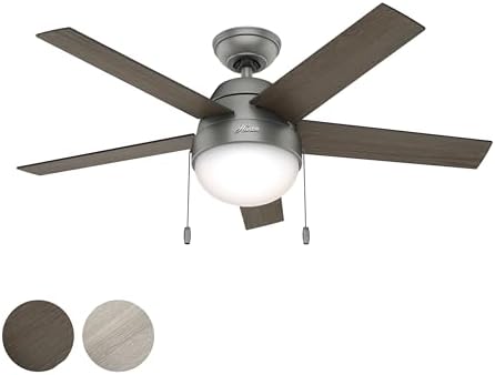 Hunter Fan 46 inch Contemporary Low Profile Ceiling Fan with Light Kit in Matte Silver (Renewed)