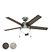 Hunter Fan 46 inch Contemporary Low Profile Ceiling Fan with Light Kit in Matte Silver (Renewed)