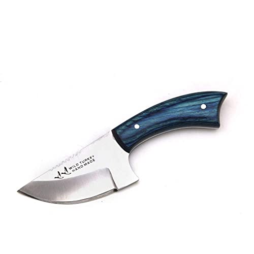Wild Turkey Handmade Real Camel Bone Handle Fixed Blade Skinner Knife w/Leather Sheath (Blue Wood)