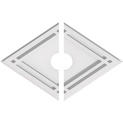 Image of Ekena Millwork CMP14X9DD2-02000 Diamond Architectural Grade PVC Contemporary, Two Piece Urethane Ceiling Medallions 14 inchW x 9 3 /8 inchH x 2 inchID x 4 3 /4 inchC x 1 inchP