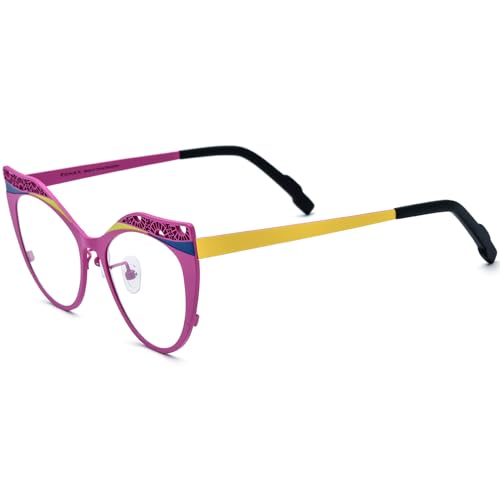 Image of FONEX Colorful Pure Titanium Glasses Frame Women Retro Round Eyeglasses