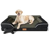 CWAWZ Jumbo Dog Bed for Extra Large Dogs, Orthopedic Dog Bed with Cooling Gel Memory Foam, Waterproof Pet Bed with Removable Washable Cover, 45" Pet Sofa Couch Dutch Velvet with Bone Toy, Black