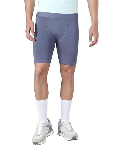Image of TECHNOSPORT Men Solid Slim Fit Sports Compression Tights with ElastoLITE