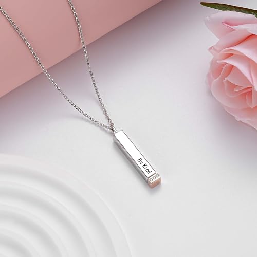 Be Kind of A B Necklace for Women: 925 Sterling Silver Hidden Message Necklace-Rose Gold/14k Gold/Silver 3D Vertical Bar Pendant Best Friends Sisters Friendship Sorority Jewelry Gifts3