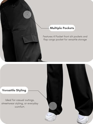 Image of GRECIILOOKS Cargo Pants For Woman | Trousers For Womans |High Waist Trouser for Women - Flared Parachute Pants with Side Pockets |Womens Cargo Pant | Elegant for College & Events (Available in Plus Size)