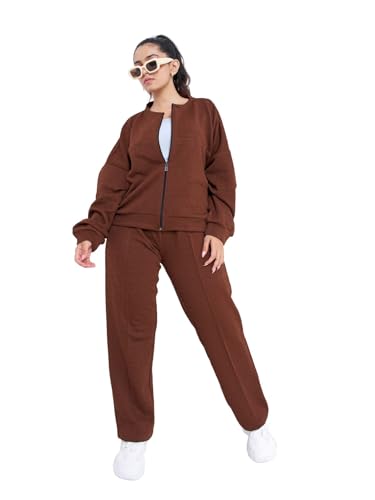 Image of GRECIILOOKS Co-ord Set for Women Stylish | Oversized Loose Fit Cotton Winter Hoodie set | Woolen Sweatshirts & Hoodies & T-Shirt For Girl | Casual Solid Full Sleeves Women Stylish Hoodie with Pocket