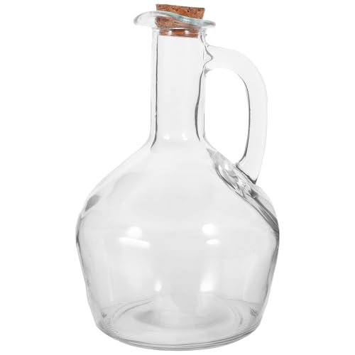Housoutil Botella Dispensadora de Aceite de Oliva de Vidrio 430 Ml Mango Grande y Tapón de Madera, Aceitera Transparente para Cocina, Dispensador de Vinagre y Salsa, Uso Doméstico