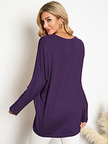 Image of ZANZEA Women's Off The Shoulder Batwing Tops Casual Loose Oversized Tshirts Long Sleeve Fall Pullover Sweater Tops