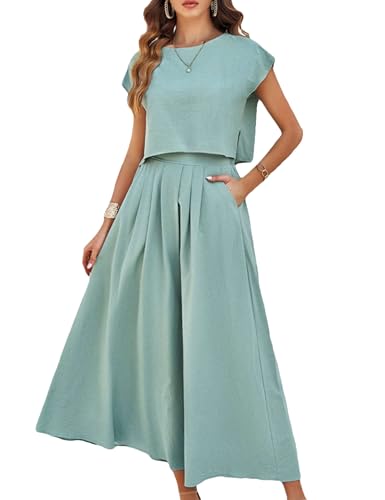 Image of Mingzhu Womens 2 Piece Outfits Skirt Set Summer Casual Cap Sleeve Crop Tops Maxi Dress Sets with Pockets