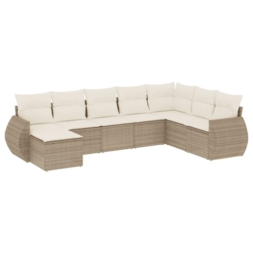vidaXL Salon de Jardin avec Coussins 8 pcs, Canapés de Terrasse, Ensemble de Meubles de Patio, Mobilier d'Extérieur, Beige Résine Tressée